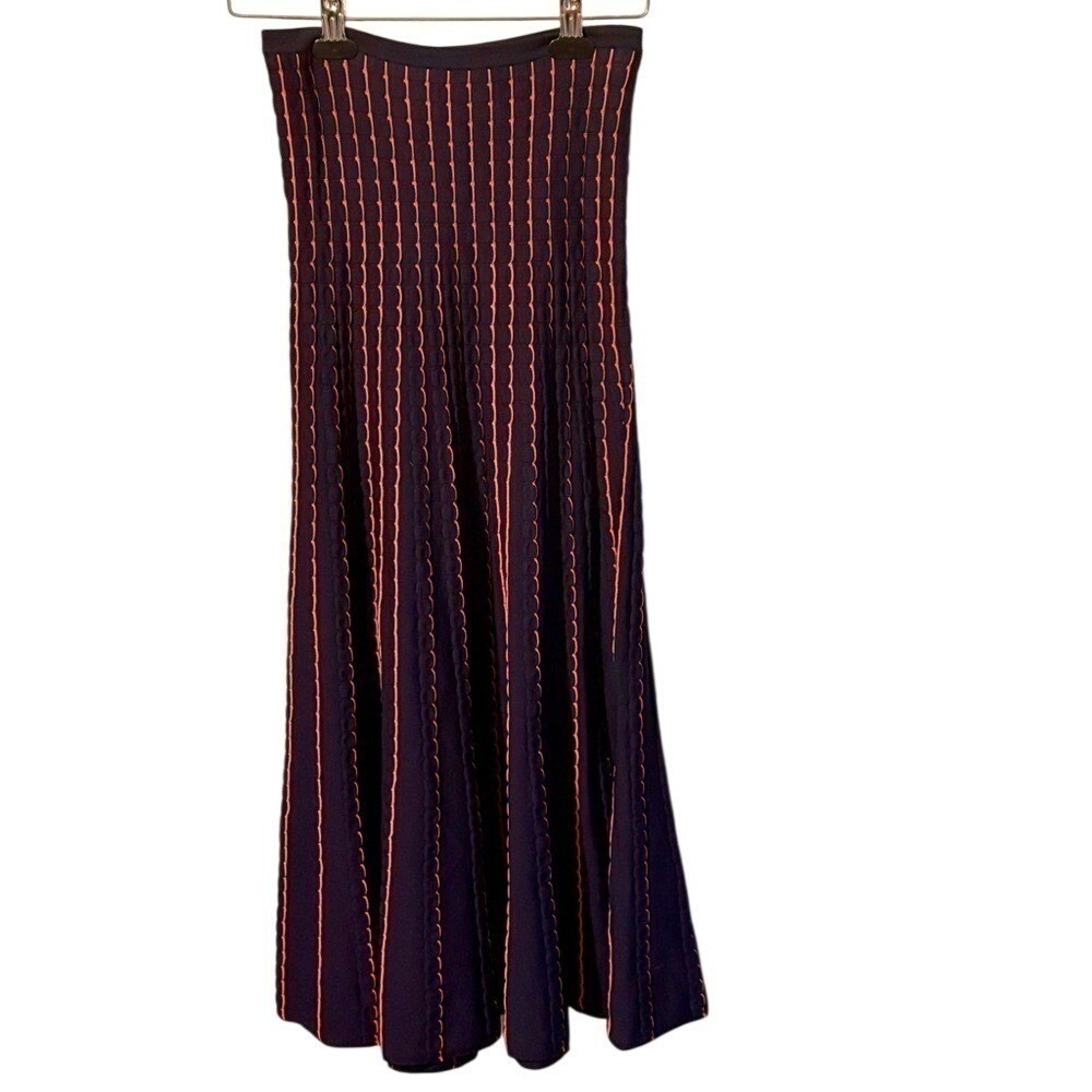 Zara Woman Red/Orange and Navy Texture Knit Maxi Skirt - Picture 3 of 9